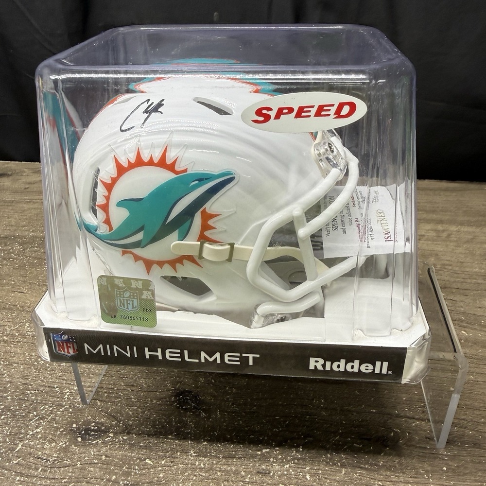 Chase Edmonds Miami Dolphins Autographed Riddell Mini Helmet JSA COA NFL